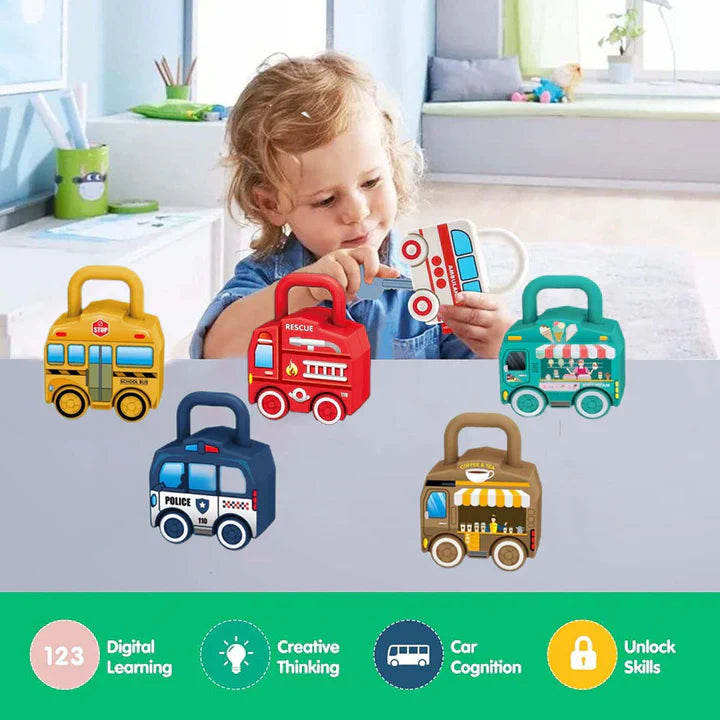 6Pcs Montessori Unlock Cars Push Toy With Keys