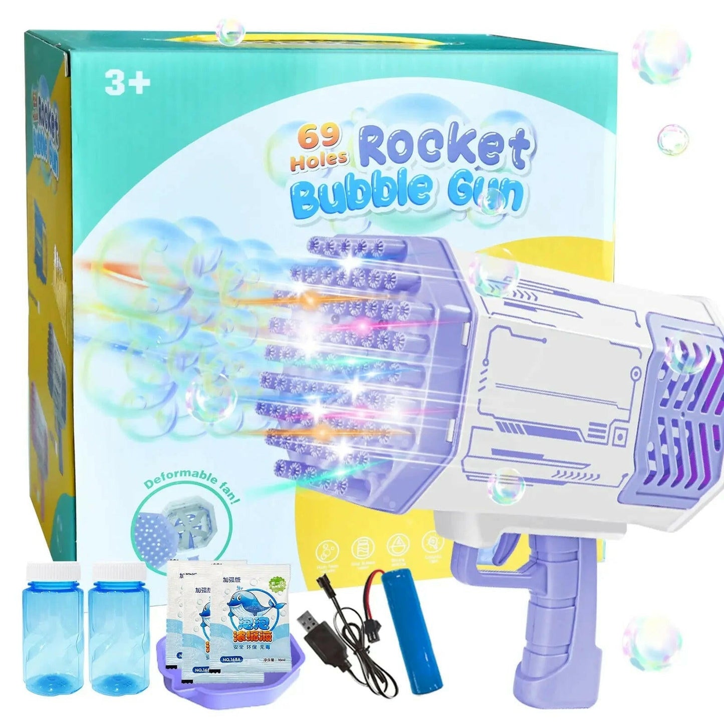 69 Hole Automatic Electric Bubble Machine Racket Launcher