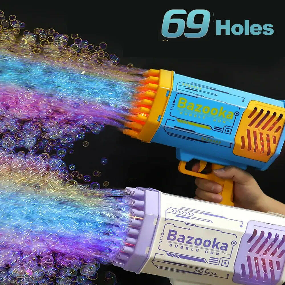 69 Hole Automatic Electric Bubble Machine Racket Launcher