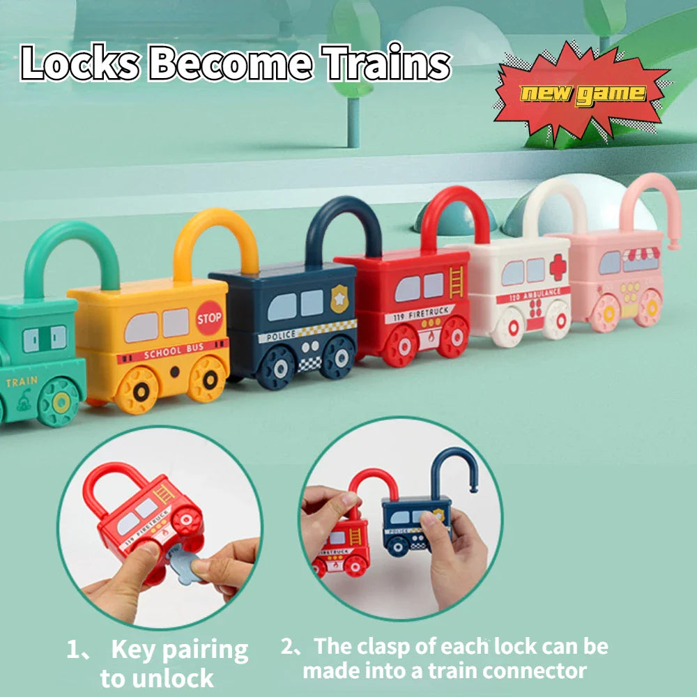 6Pcs Montessori Unlock Cars Push Toy With Keys