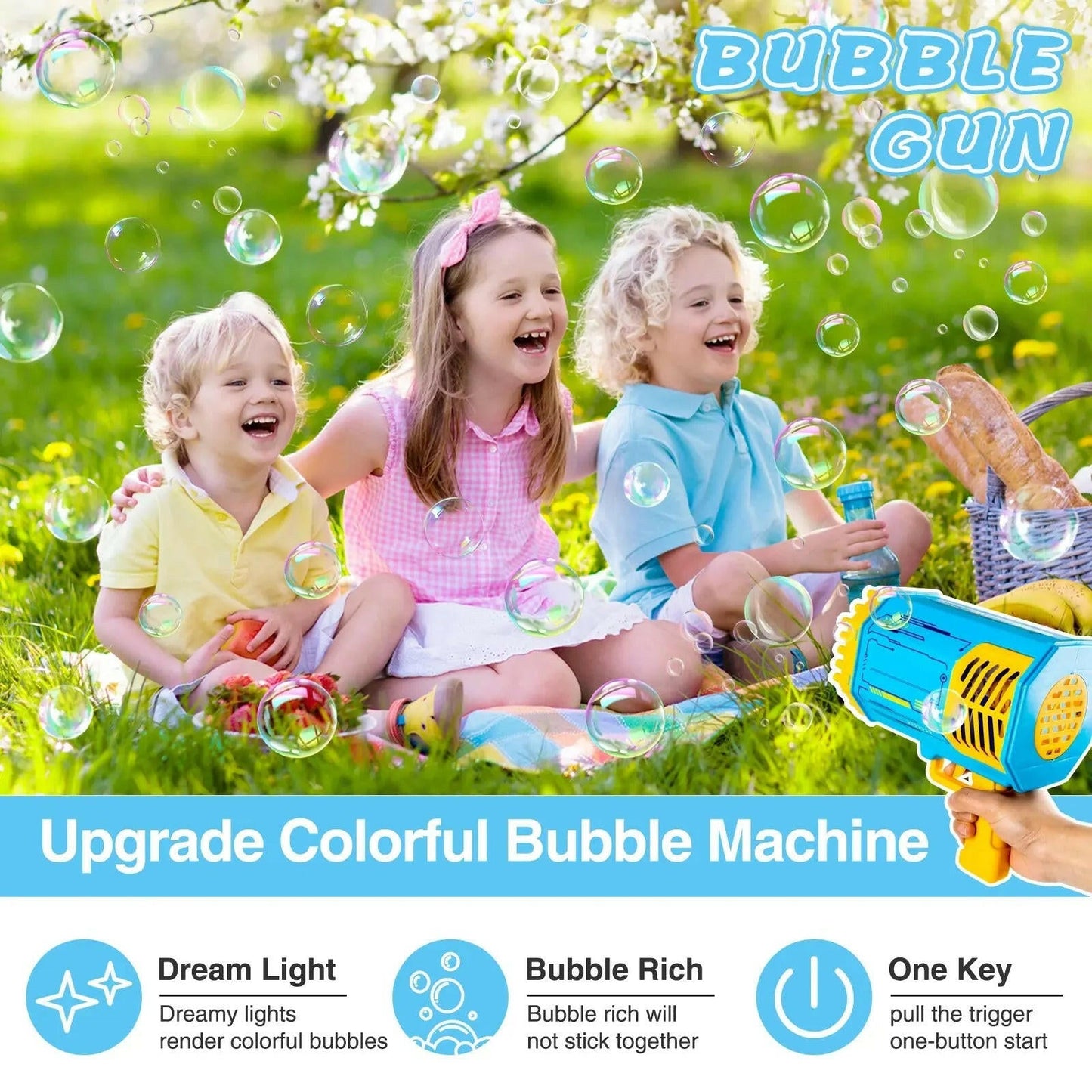 69 Hole Automatic Electric Bubble Machine Racket Launcher