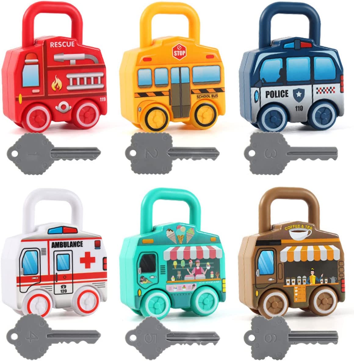 6Pcs Montessori Unlock Cars Push Toy With Keys