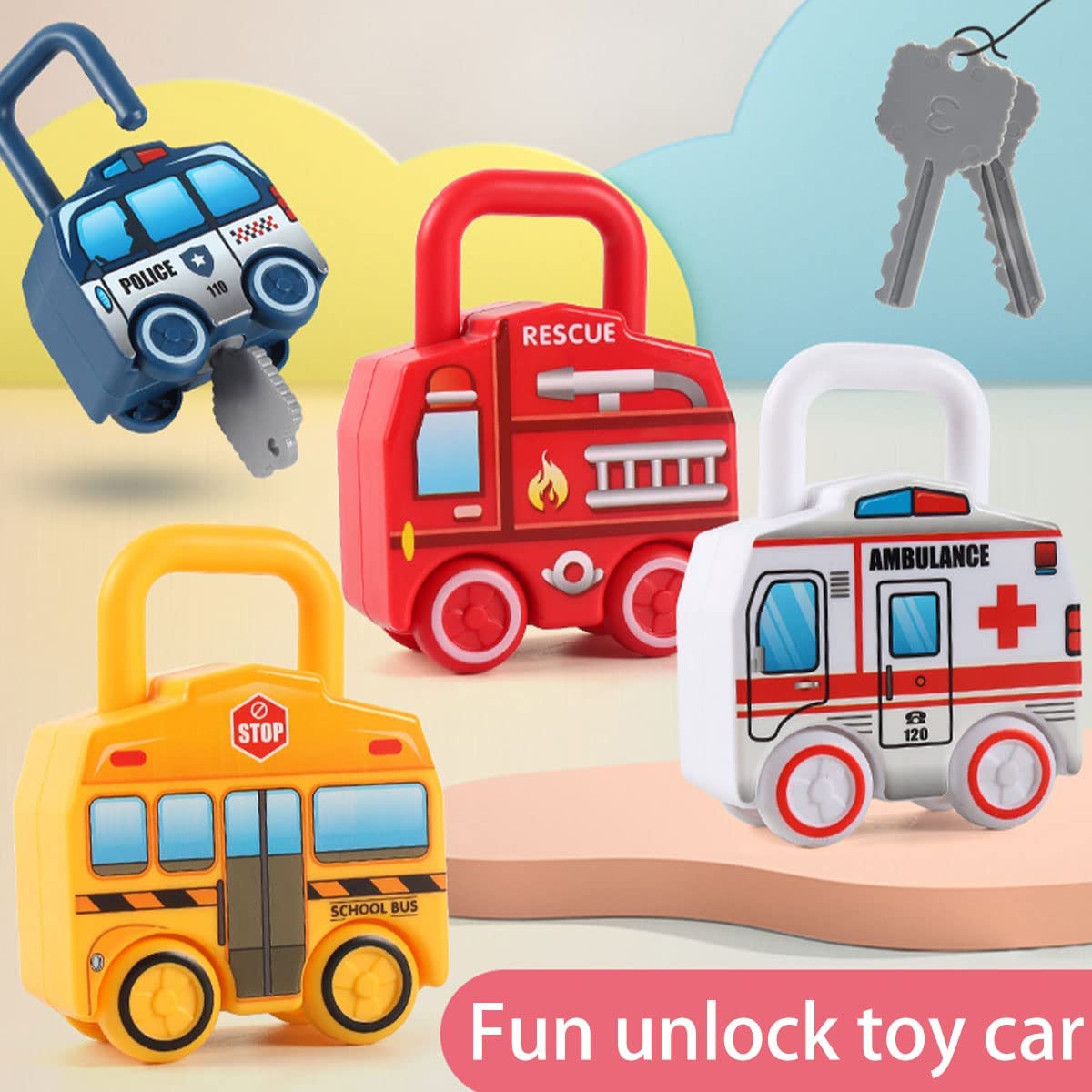 6Pcs Montessori Unlock Cars Push Toy With Keys