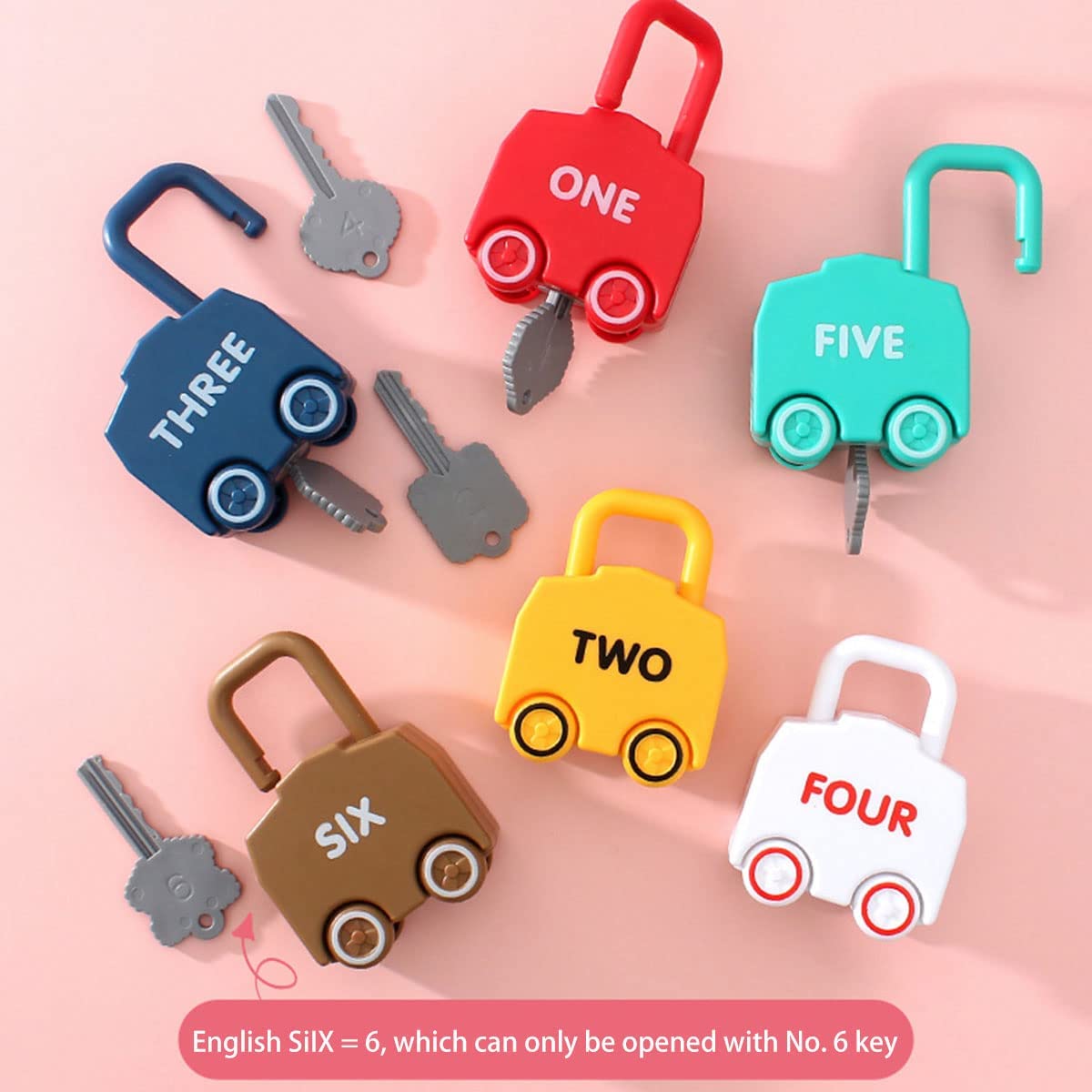 6Pcs Montessori Unlock Cars Push Toy With Keys