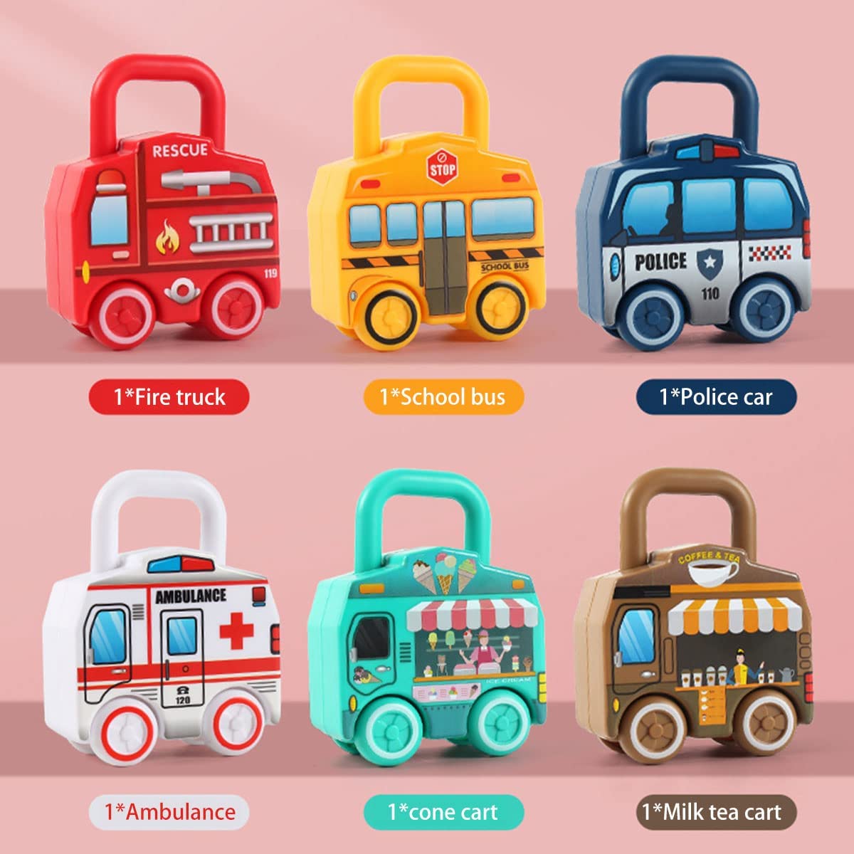 6Pcs Montessori Unlock Cars Push Toy With Keys