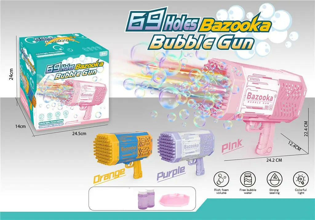 69 Hole Automatic Electric Bubble Machine Racket Launcher