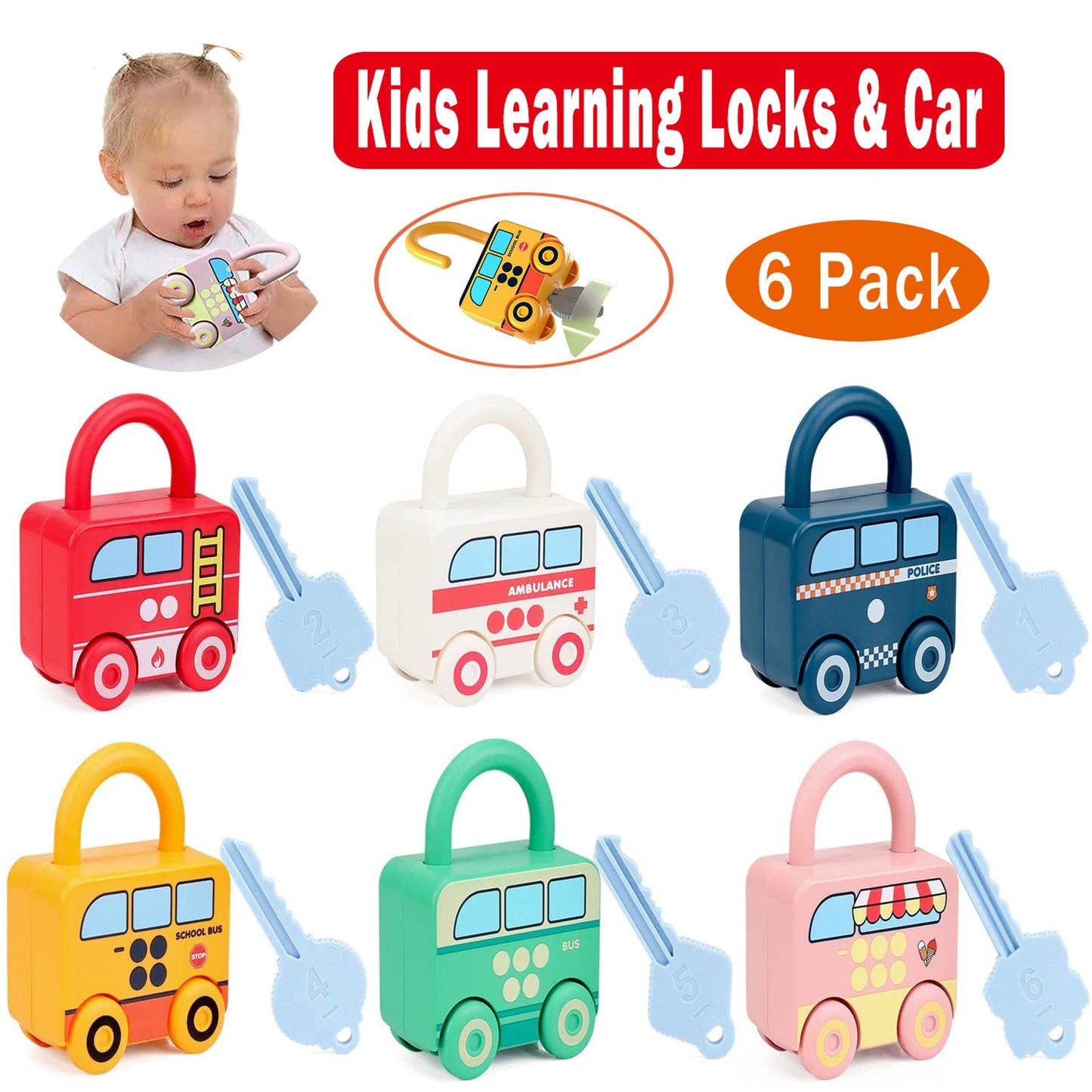 6Pcs Montessori Unlock Cars Push Toy With Keys