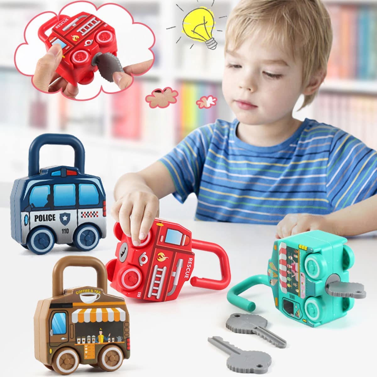 6Pcs Montessori Unlock Cars Push Toy With Keys