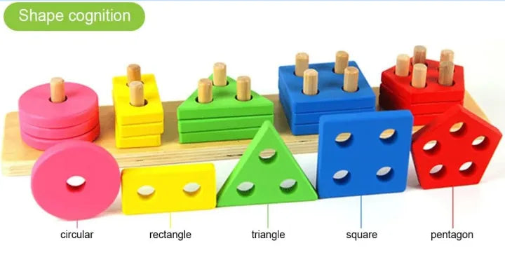 Wooden Shape Sorting 5 Sets Of Column