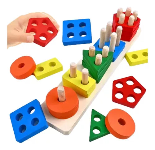 Wooden Shape Sorting 5 Sets Of Column